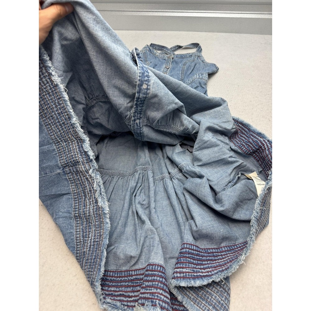 Anthropologie Pilcro Tiered Denim Maxi Dress Women's 2 Blue Sundress Western - Picture 7 of 14